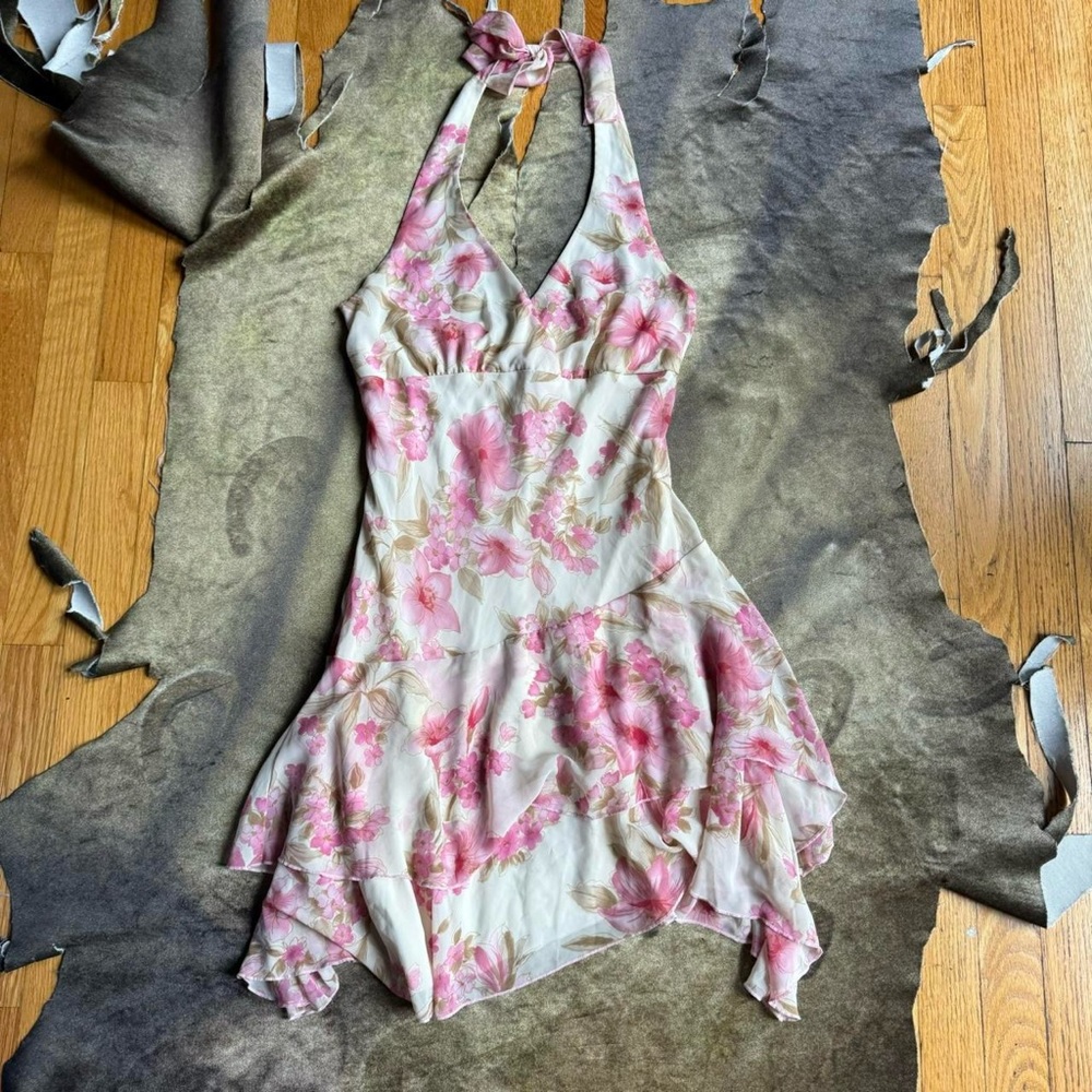 Y2k cottage coquette pink floral halter dress By ruby rox size 7